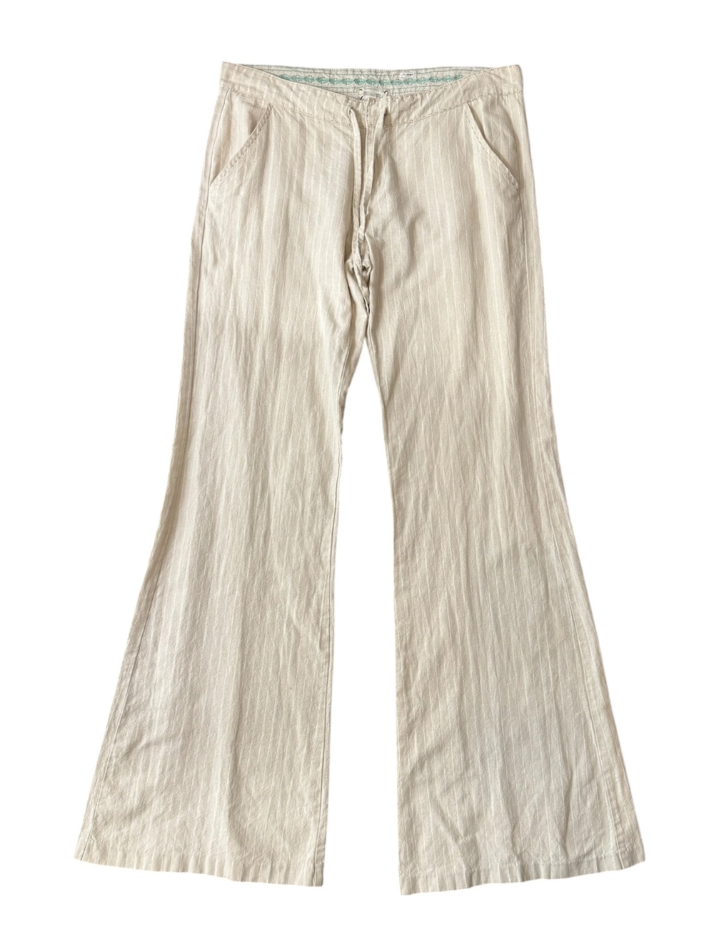 Miss Me Y2K Beige Pinstripe Flare Pants Drawstring Low Rise Size 31